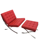 Premium Red Barcelona Pavilion Chair with Ottoman - Replica - Interior Furnishes